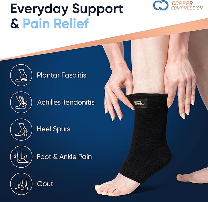 Copper Compression Achilles Support Sock – Silicone Gel Support for Tendonitis, Injury Recovery & Pain Relief – Lightweight, Breathable Compression for Swelling & Circulation – Wear Day & Night – S/M