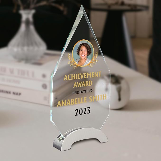 9 1/4" Personalized Glass Plaque for Awards and Trophies, Custom Award for Employee of the Month, Retirement, Leadership and Appreciation Gift P (Design 2)
