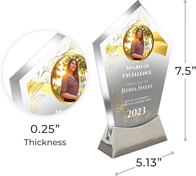 7 1/2" Personalized Glass Plaque for Awards and Trophies Custom Award for Employee of the Month, Retirement, Leadership and Appreciation Gift Awards (D7)