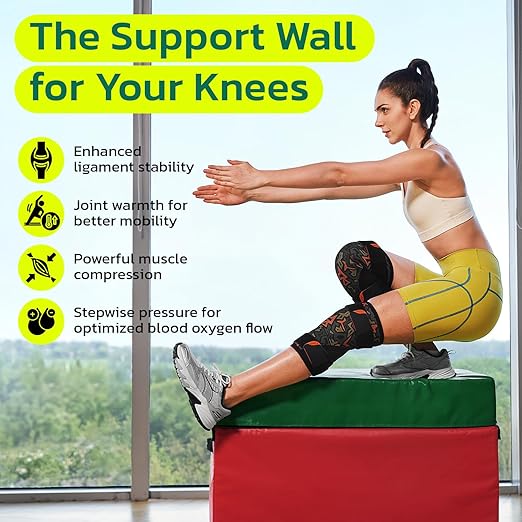 Knee Brace (1 Pair) Adjustable Strap 7mm Neoprene Knee Compression Sleeve Knee Support for Men Women for Training & Fitness, Weightlifting, Onyx X-Large