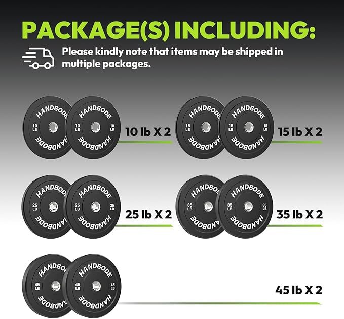 2-Inch Weight Plates High Bounce, Olympic Bumper Plate Set 45/100/160/190/260/300lb, Colored Weight Plates Set for Home Gym, Barbell Weights Rubber Strength Training Plate for Weight Lifting