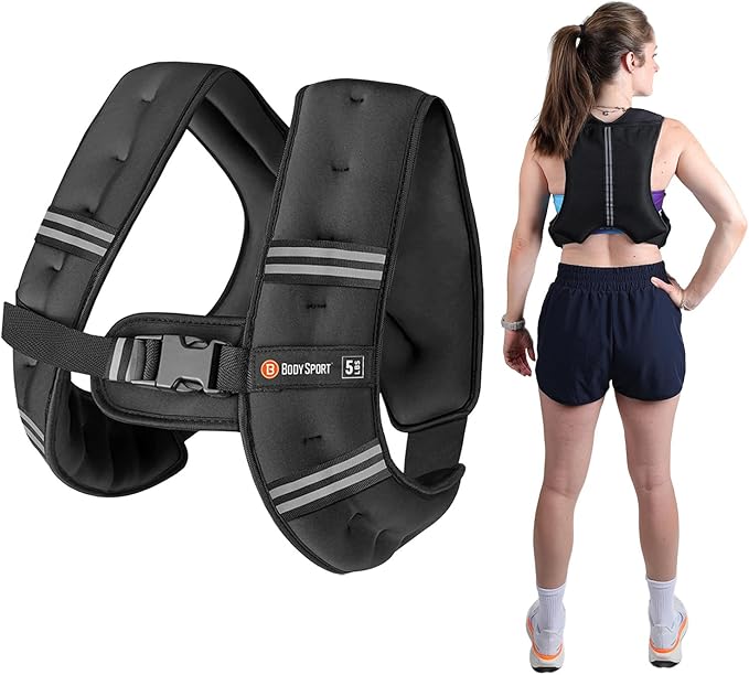 Body Sport Weighted Vest - 5lb/10lb/15lb/20lb/25lb/30lb - Adjustable Fitness Vest with Refelctive Strips for Strength Training, Running, Walking, and Endurance Workouts
