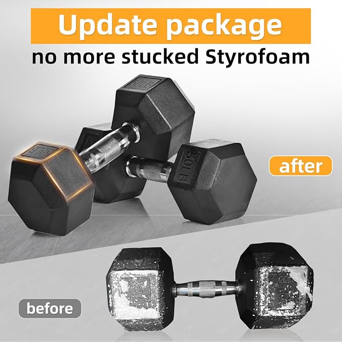Yufer 6-10 Pair Iron and Rubber Coated Dumbbell Set 350/450/550 lbs 5-50 lbs Hand Free Weight for Strength Hex Rubber Weights with Vertical Storage Rack Fitness Home Gym Equipment