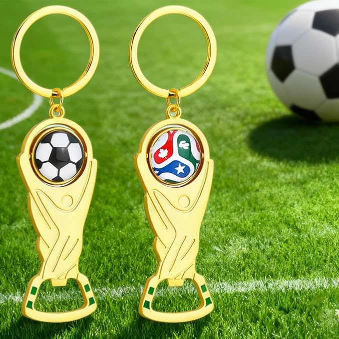 2026 World Cup Trophy Bottle Opener Keychains, Gold Bottle Opener Keychain with World Cup Soccer Ball Design, Football Merchandise Keychains Gift for Football Fan