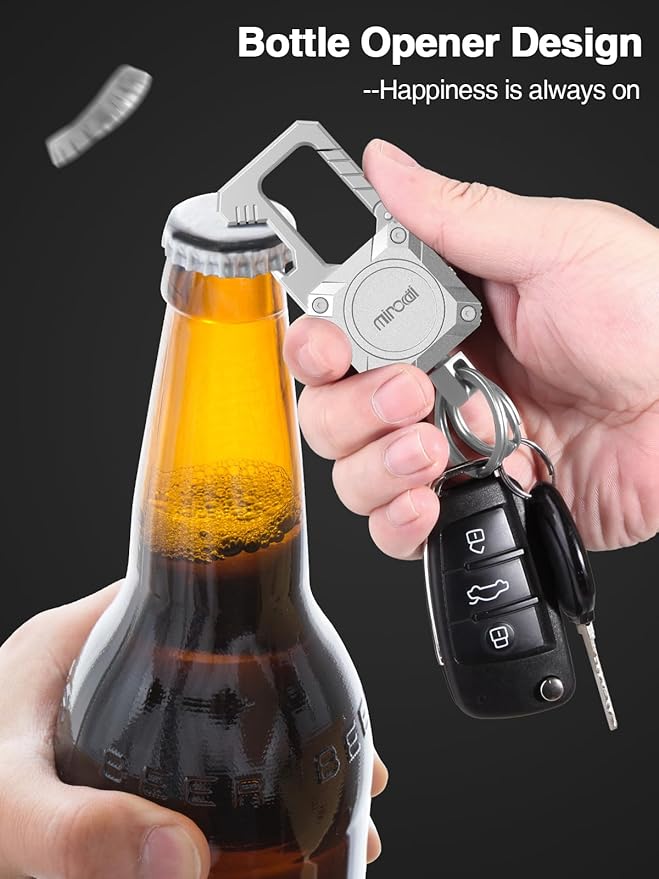 Miroddi Keychain Tracker, Men's Key Chain Works with Find My(iOS Only), Heavy Duty Keychain Carabiner Bottle Opener, Car Key Chains with Finder, Anti-lost Keyrings Tracker, Rechargeable, Silver