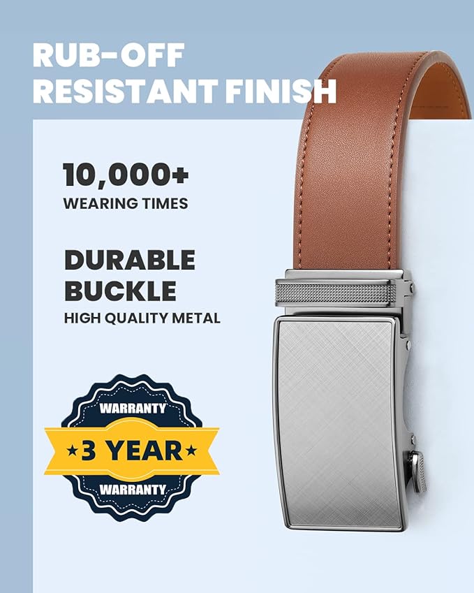 Zitahli Belt Men, Ratchet Belt Dress with 1 3/8" Premium Leather,Slide Belt with Easier Adjustable Automatic Buckle