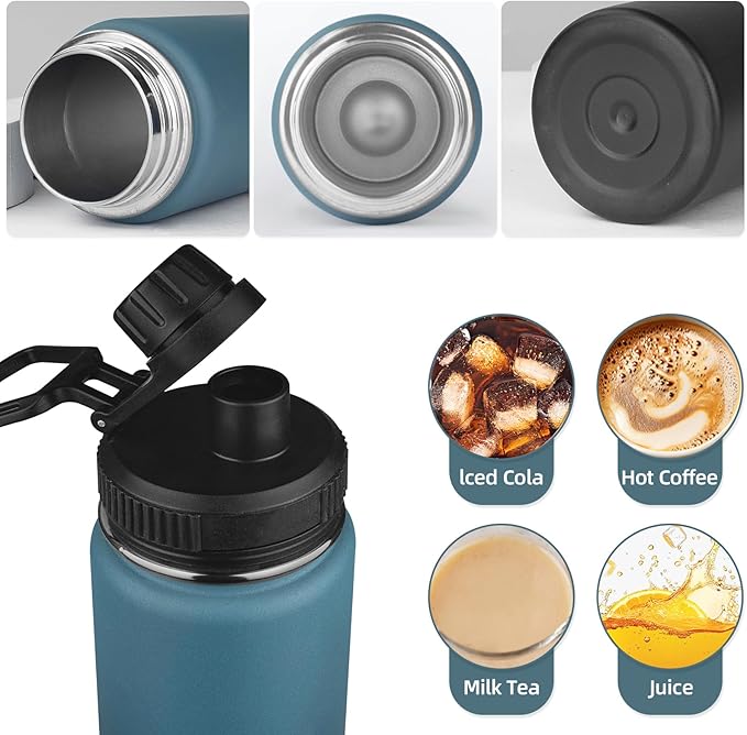 MEZMUT Insulated 24oz Stainless Steel Water Bottle with Straw & 2 Lids - Sports Metal Cup - Double Walled Vacuum Insulated Bottle - Leak-Proof Travel (Gradient Blue Black)