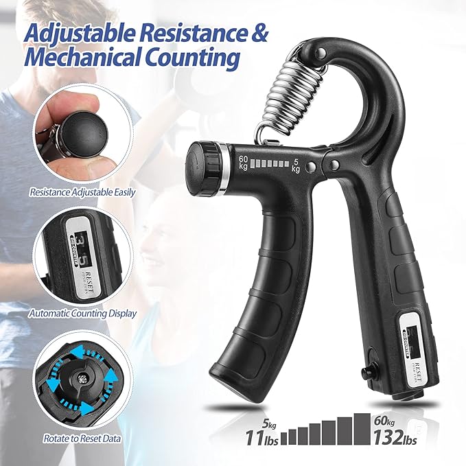NIYIKOW 2 Pack Grip Strength Trainer with Counter, Hand Grip Strengthener, Adjustable Resistance 11-132Lbs (5-60kg), Forearm Strengthener, Perfect for Athletes Musicians