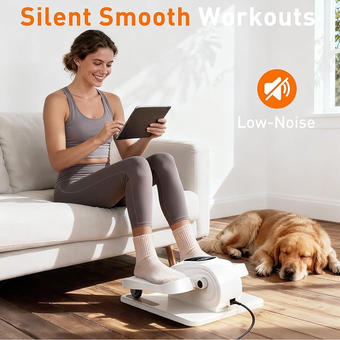Under Desk Elliptical Exercise Machine, Electric Ellipse Leg Exerciser as Seen on TV, 15 Speeds Foot Exerciser While Sitting for Seniors, Portable Seated Pedal Exerciser for Home Office