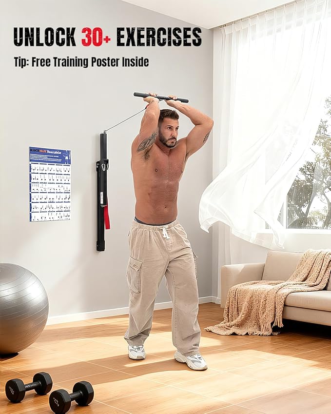 Cable Machine Home Gym, Wall-Mount Workout Equipment with Adjustable Resistance, Compact Fitness Equipment for Full Body Strength Training, Exercise Equipment with Smooth Pulley System