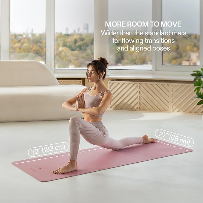 Premium Yoga Mat – Natural Rubber Non-Slip Fitness & Pilates Mat with PU Grip Surface, Carrying Strap Included, Sweat-Resistant, Durable Support, 4mm Thick, 72"x27" for Yoga, Pilates, Gym and Home Workouts