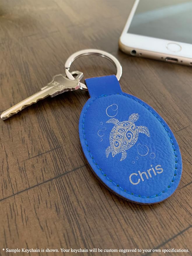 LaserGram Oval Keychain, Baseball Ball, Personalized Engraving Included (Dark Blue)
