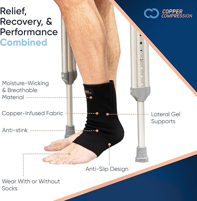Copper Compression Achilles Support Sock – Silicone Gel Support for Tendonitis, Injury Recovery & Pain Relief – Lightweight, Breathable Compression for Swelling & Circulation – Wear Day & Night – L/XL