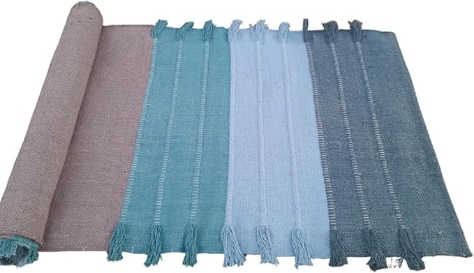 Indian Handmade100 % Organic Anti Skid Multi Colour Cotton Yoga Mat - Eco-Friendly Hand-Woven Rug - Non-Slip & Thick (24”x72”x5mm) for Hot yoga & Everyday Fitness at Home - Comfortable & Foldable Extra-Long Mat