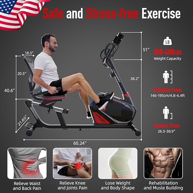 HARISON Pro Recumbent Exercise Bike 400 lbs Capacity, Semi-Commerical Magnetic Recumbent bike for Adult and Seniors, Recumbent Stationary bike for Home with Smart Bluetooth App, 2 in 1 LCD Monitor and Tablet Holder