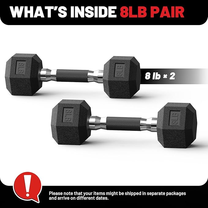 PAPABABE Hex Dumbbell Set with Rubber Grip 2.5-125lb, Odorless Rubber Coated Weight Fixed Dumbbells Set of 2, Weights for Women at Home, Hand Weights for Home Gym & Strength Training,Pesas Para Ejercicios