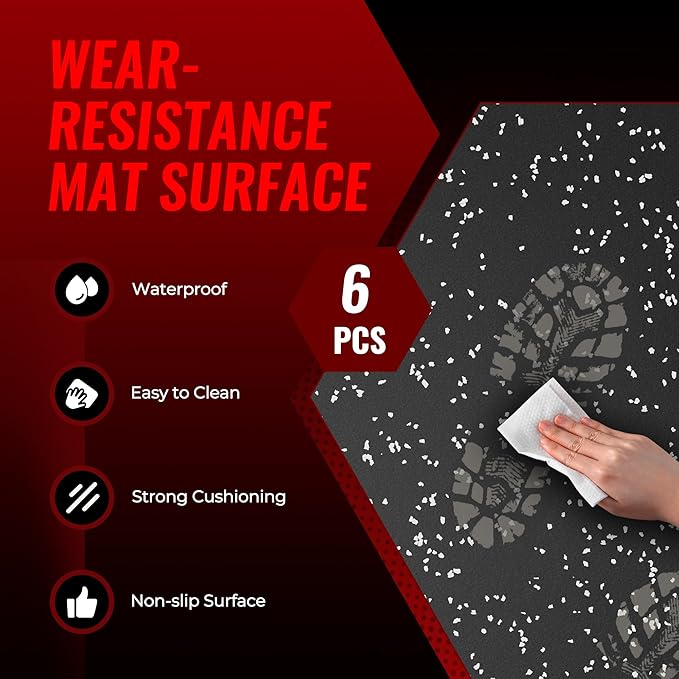 SUPERJARE 0.56'' Thick 6 Pcs 24 Sq Ft Rubber Top Exercise Equipment Mats, High Density EVA Foam Mats with Rubber Top, Interlocking Gym Flooring for Home Gym, Protective Workout Mat, Black/Grey