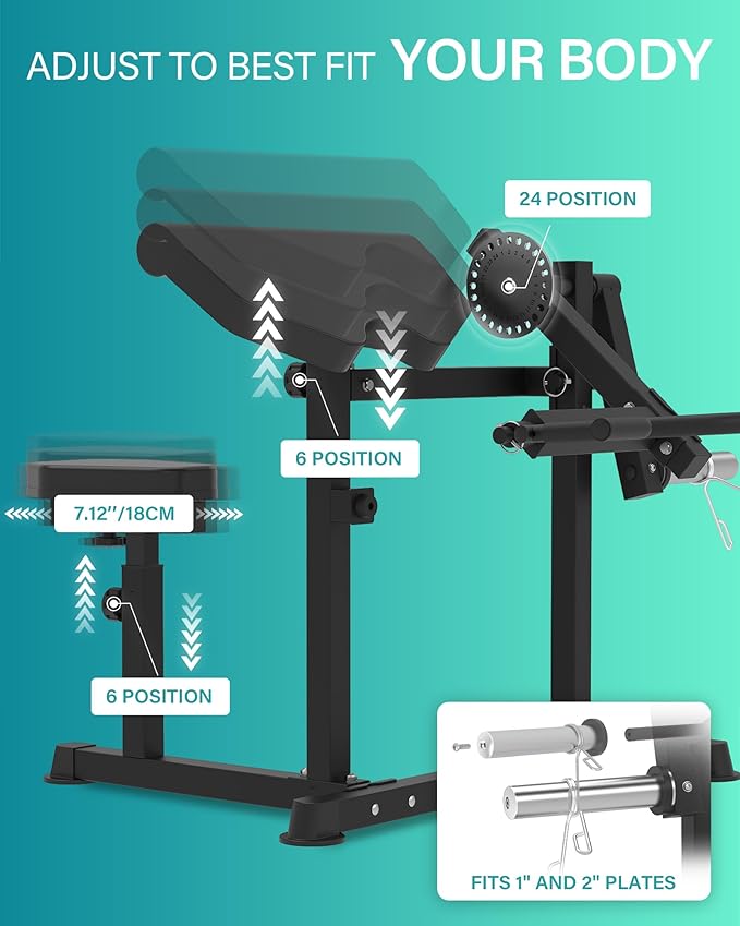 HVO Bicep Tricep Curl Machine: Adjustable Preacher Arm Bicep Curl and Tricep Extension Machine Plate Loaded Exercise Equipment for Home Gym