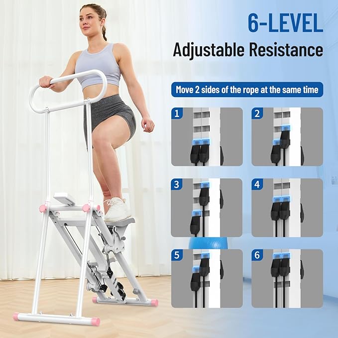HXD-ERGO Stair Stepper for Home, New Version 6 Adjustable Resistance Vertical Climber Cardio Exercise Machine, Folding Stair Climber for Full Body Workout with Adjustable Handlebar for Women & Men