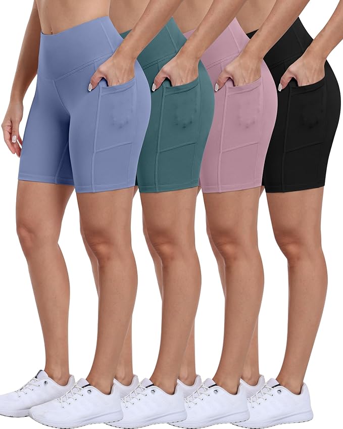 ATHVOTAR Biker Shorts Women with Pockets - 3"/5"/8" High Waisted Workout Spandex Tummy Control Gym Running Yoga Shorts
