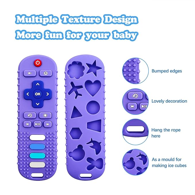 Baby Teething Toys, Food Grade Silicone Teethers for Babies 3 6 12 18 Months, TV Remote Shape Infant Chew Toys for Boys and Girls, Freezer BPA Free (1 Pack-Blue RC)