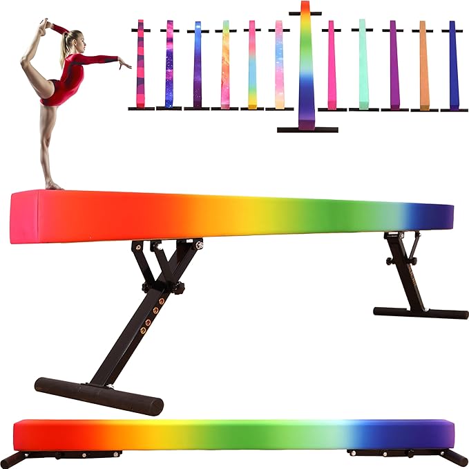8 Ft Gymnastic Balance Beam with Adjustable Height From7 inch to 22 inch for Kids Children Home Practice, Adjustable Balance Beam with Leg, High and Low Floor Gymnatic Training Beam