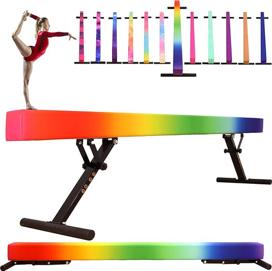 8 Ft Gymnastic Balance Beam with Adjustable Height From7 inch to 22 inch for Kids Children Home Practice, Adjustable Balance Beam with Leg, High and Low Floor Gymnatic Training Beam