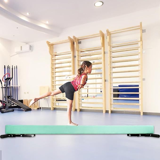 PreGymnastic 8FT Balance Beam, Raised Gymnastics Beam for Kids Ages 3-12, Home Gym Equipment for Training, Adjustable Balancing Beam Indoor, Off-Ground Competition Style