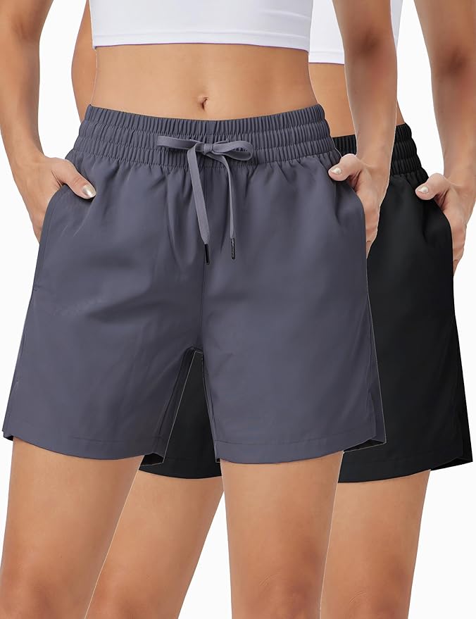 ZUTY 3 Pack 5" Womens Athletic Shorts Basic Running Shorts Lightweight Quick Dry Gym Workout Shorts with Pockets