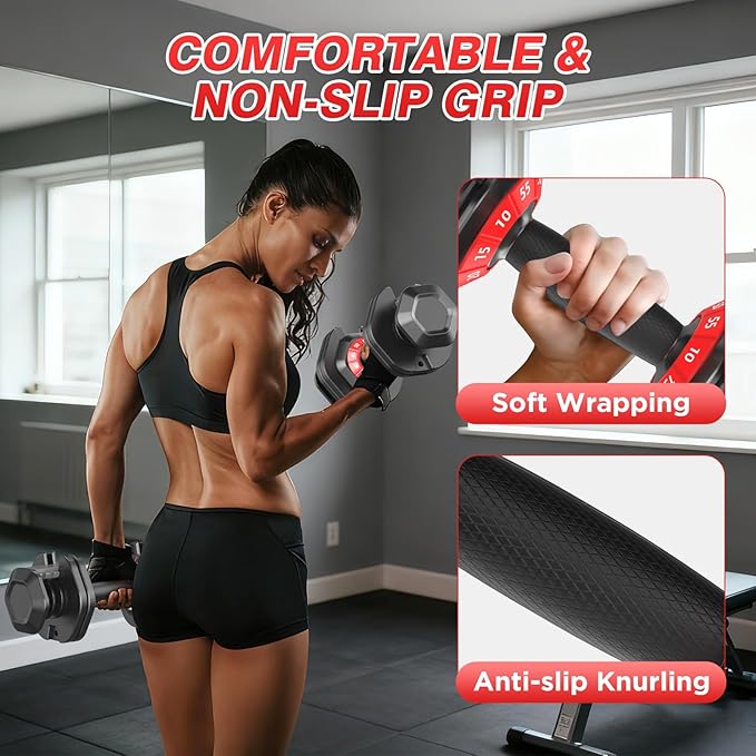 Adjustable Dumbbells Set of 2, Durable Weights Dumbbells Set, 10 in 1/15 in1 Weights Set with Anti-Slip Grip, Fast Adjust Gym Equipment Space Saving for Home Strength Training