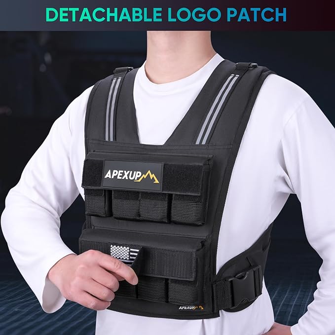APEXUP Adjustable Weighted Vest Men 20lbs/30lbs/40lbs Weights with Reflective Stripe, Weight Vest Woman Workout Vest for Strength Training Running Walking