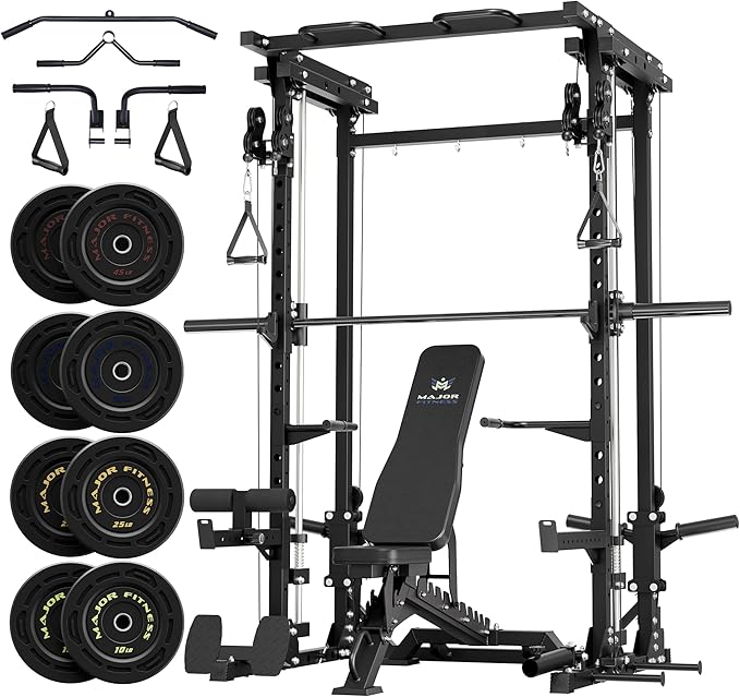 MAJOR FITNESS Drone3 Smith Machine, 2500lbs All-in-One Home Gym Power Rack with Dual Pulley System for Cable Crossover, Pull-Up Bars