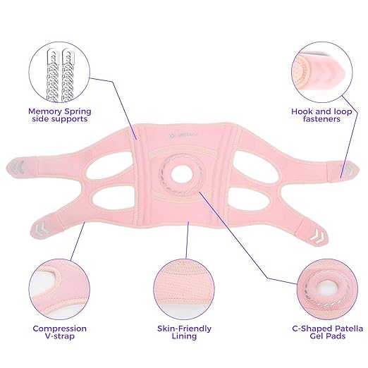 Knee Support Brace for Women Men, Adjustable Knee Compression Sleeve Brace Patellar Pad Tendon - Arthritis Pain, Meniscus Tear, Injury Recovery, Running, Workout, Neoprene Knee Braces with Stabilizers and Open Patella, Pink