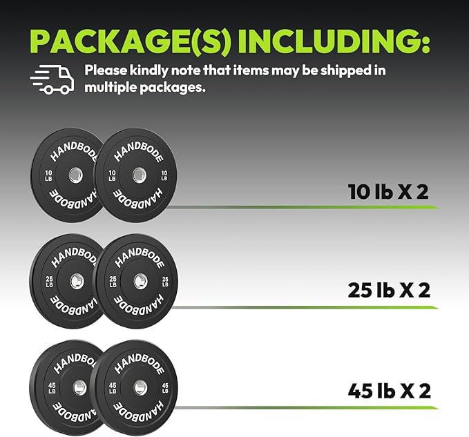 2-Inch Weight Plates High Bounce, Olympic Bumper Plate Set 45/100/160/190/260/300lb, Colored Weight Plates Set for Home Gym, Barbell Weights Rubber Strength Training Plate for Weight Lifting