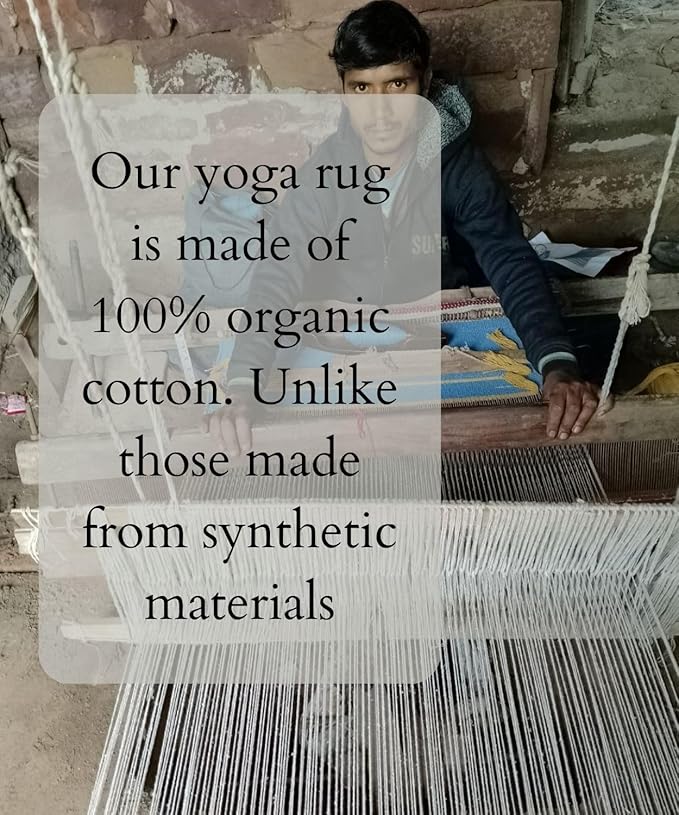 Indian Handmade100 % Organic Anti Skid Multi Colour Cotton Yoga Mat - Eco-Friendly Hand-Woven Rug - Non-Slip & Thick (24”x72”x5mm) for Hot yoga & Everyday Fitness at Home - Comfortable & Foldable Extra-Long Mat