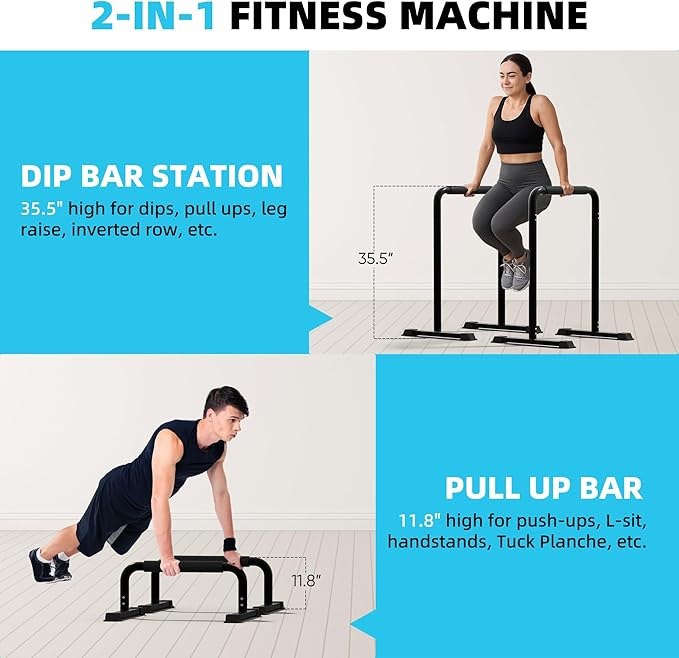 Outdoor Basic 2-in-1 Adjustable Dip Bar Station - Heavy Duty Parallel Bars with Connecting Parts, Extra Tall & Thickened Steel Design for Home Gym, Calisthenics & Strength Training