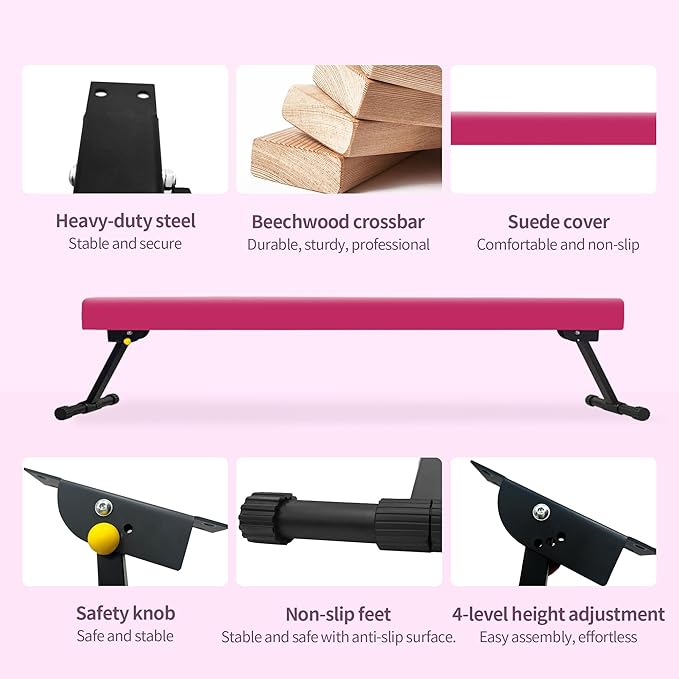 EL&IT·Wings 6FT/8FT Gymnastic Balance Beam for Kids, Adjustable Balance Beam with Leg, High and Low Level Floor Beam, Gymnastics Equipment for Home and Gym Center