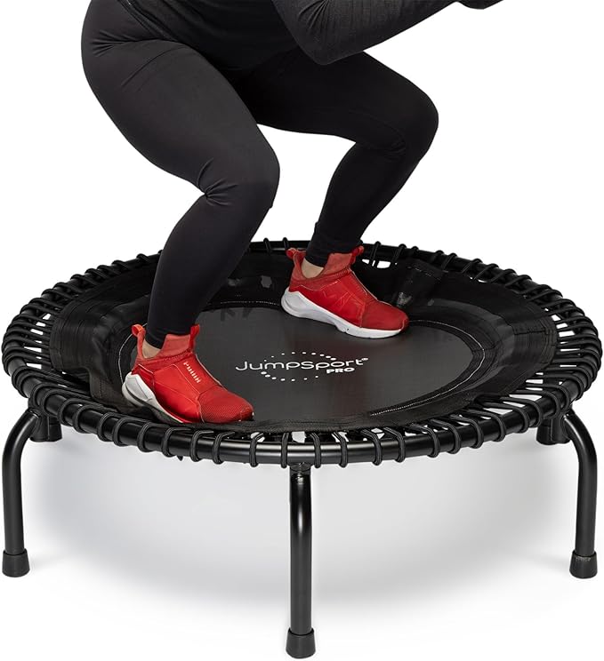 JumpSport 350 PRO Fitness Trampoline, Cardio Workout, No-Tip Arched Legs Home Gym Equipment, Adjustable Bungees & 60 Day Trial Video