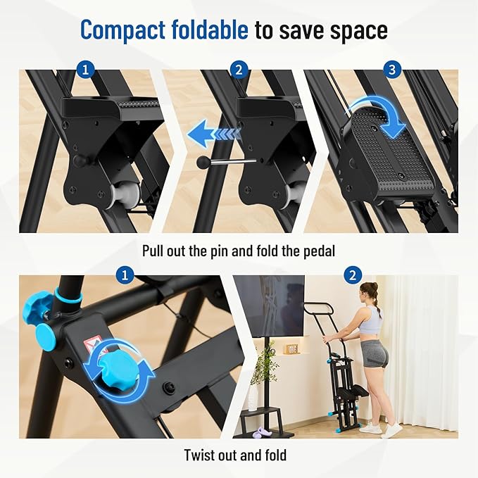 HXD-ERGO Stair Stepper for Home, New Version 6 Adjustable Resistance Vertical Climber Cardio Exercise Machine, Folding Stair Climber for Full Body Workout with Adjustable Handlebar for Women & Men