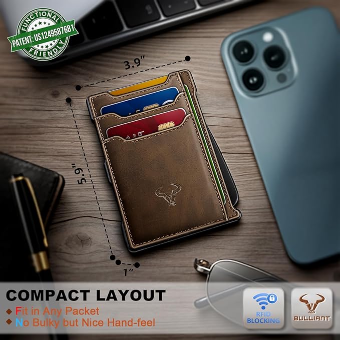 BULLIANT Men Wallet-Slim Money Clip Wallet Metal Card Case With Pop up Access 9 Cards RFID Blocking Pocket Fit