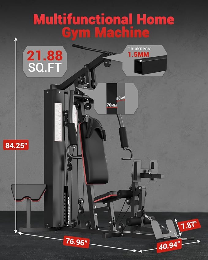 GarveeLife Home Gym Equipment Machine, Full Body Workout Machine with 150 LBS Weight Stack, Multifunctional All in One Exercise Station with Preacher Curl Pad, Leg Developer for Strength Training