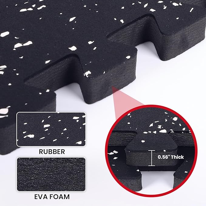 GCCSJ 0.56'' Thick Exercise Equipment Mats, 24 Pcs 96 Sq Ft Rubber Top Floor Tiles, EVA Foam Exercise Mat Tiles - Durable, Non-Slip, Interlocking Mat (Black)