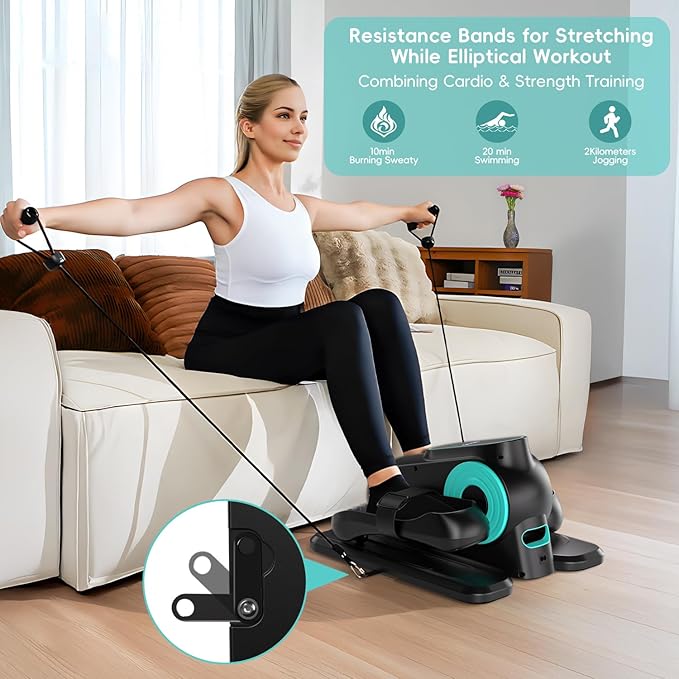 Under Desk Elliptical Machine,Electric Elliptical Leg Exerciser for Seniors with 12 Adjustable, Portable Quiet Elliptical Exercise Machine, Seated Pedal Exerciser with Resistance Band Quiet & Portable