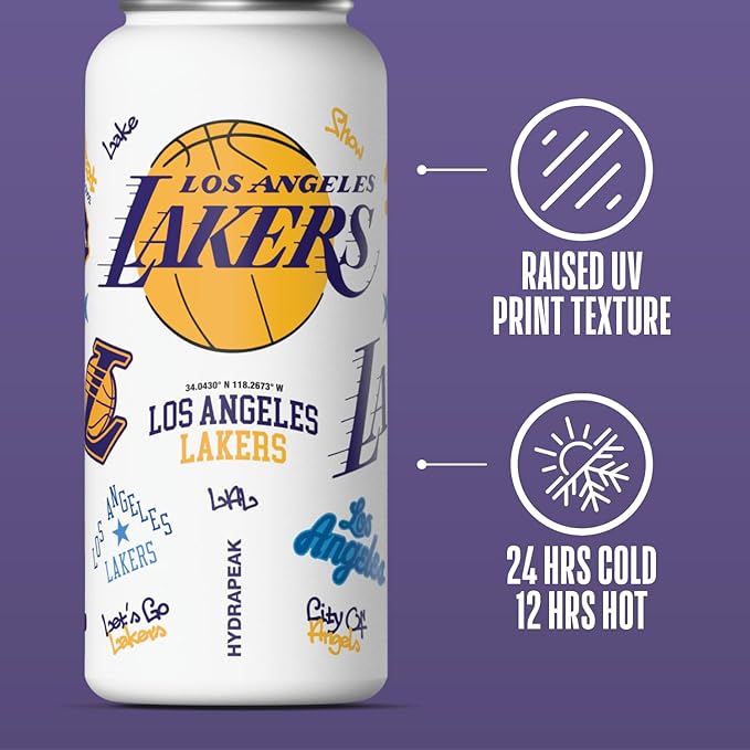 Hydrapeak x NBA Officially Licensed Los Angeles Lakers 32oz Active Water Bottle Chug Lid Stainless Steel Reusable Double Wall Celebrating The City Of Los Angeles