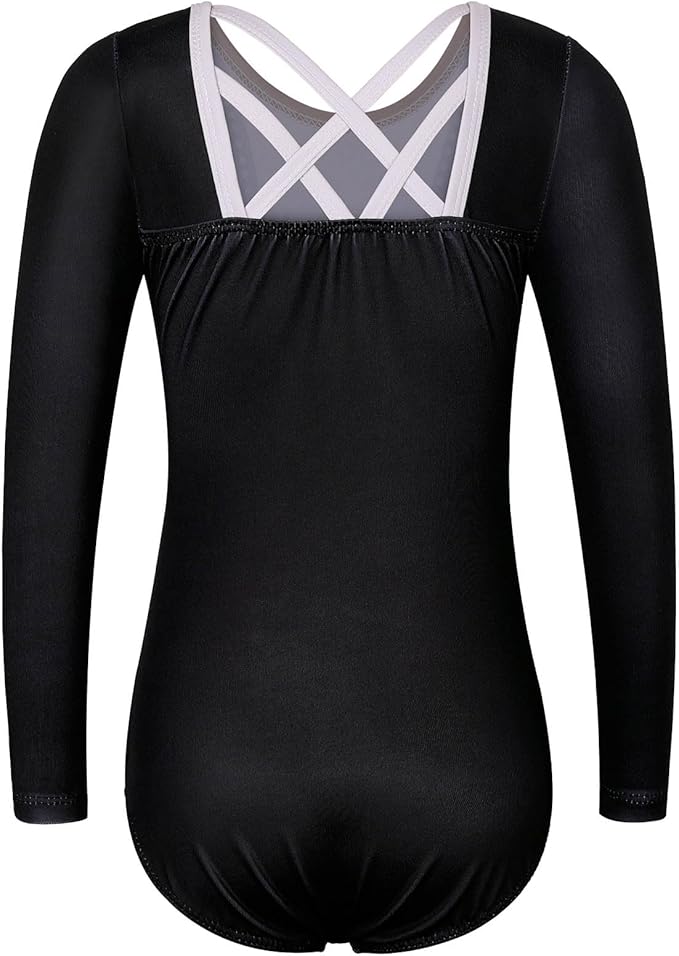 BAOHULU Gymnastics Leotards for Girls Long Sleeve Sparkly Cute Pattern Dance Outfit with Matching Shorts Set