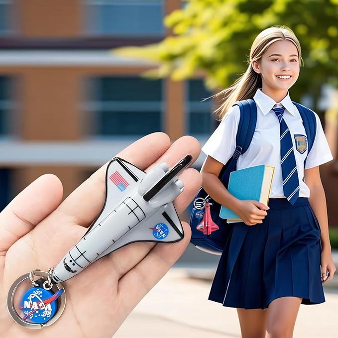 Cute Keychains for Backpacks, NASA Space Shuttle Keychain, Astronaut Airplane Key Chain, Colorful PVC Key Ring