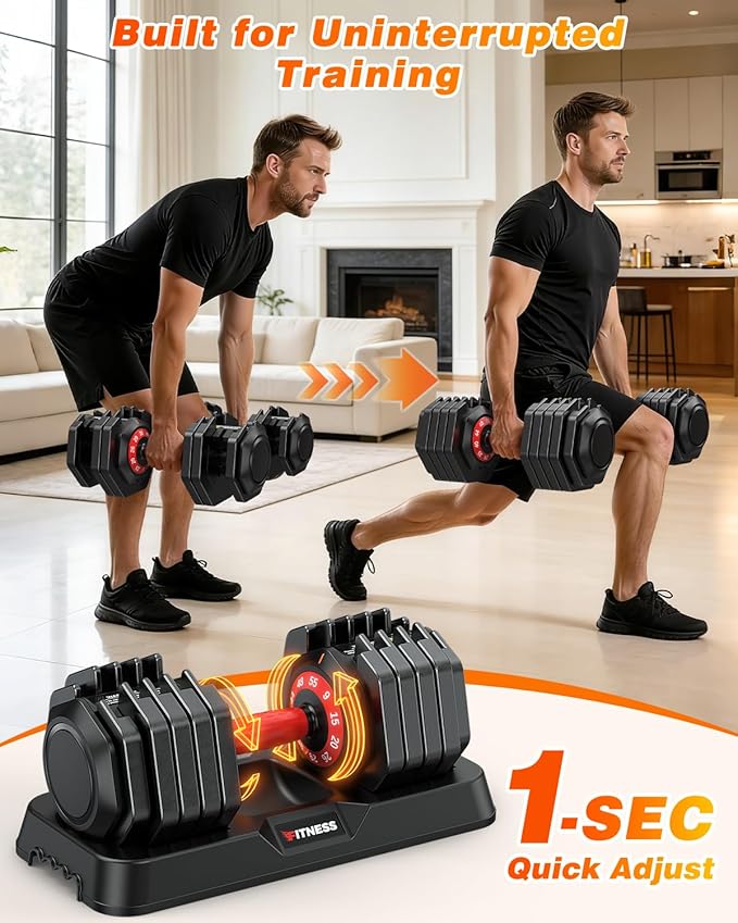 XDDIAS Adjustable Dumbbell Set of 2, 25/55/80LB Dumbbell Set-Fast Adjust Weights Set, 5/10/16 in 1 Free Weights Dumbbells Set with Anti-Slip Metal Handle, Compact Size for Men/Women Home Gym Equipment