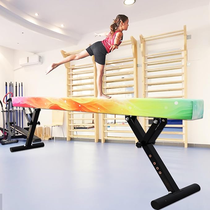 PreGymnastic 8FT Balance Beam, Raised Gymnastics Beam for Kids Ages 3-12, Home Gym Equipment for Training, Adjustable Balancing Beam Indoor, Off-Ground Competition Style