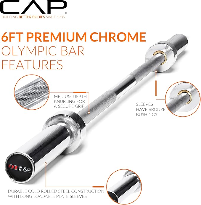CAP Barbell 2-Inch Olympic Barbell Bars | 5 ft, 6 ft, & 7 ft | Multiple Options