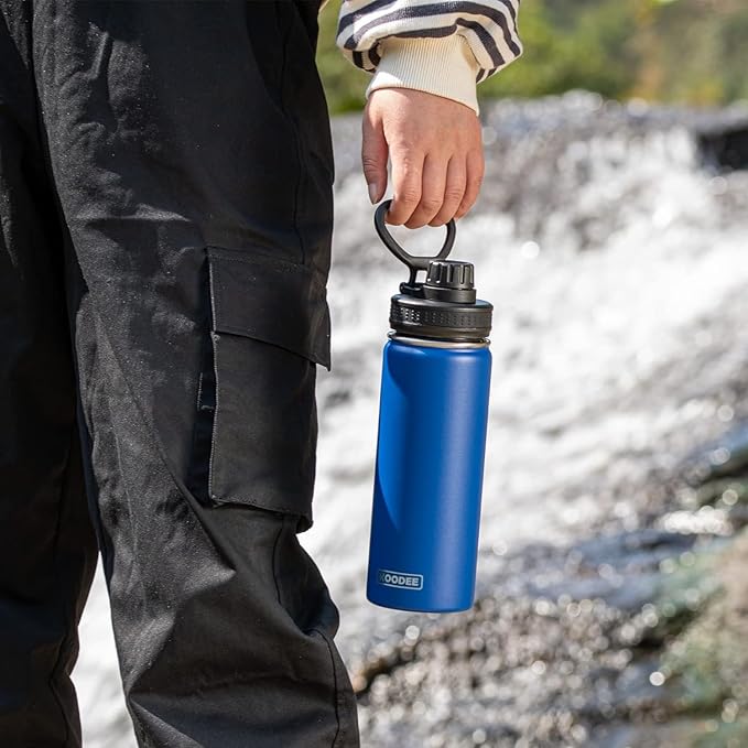 koodee Insulated Water Bottle, 18 oz Stainless Steel Double Wall Vacuum Wide Mouth Sport Bottle with Leakproof Spout Lid (Fuchsia Red)